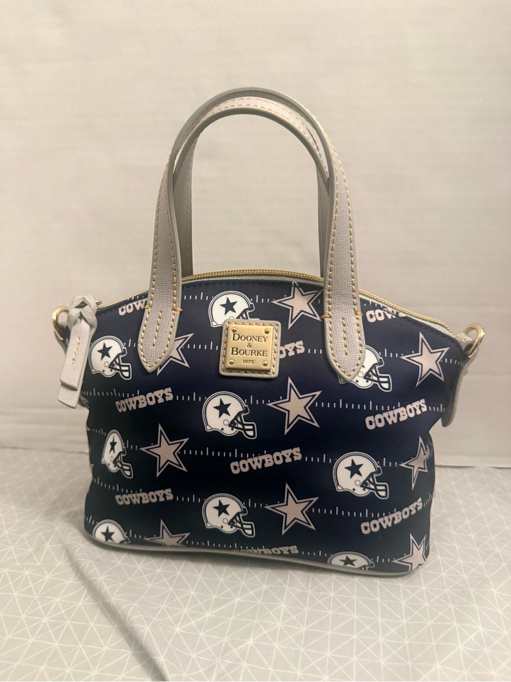 Dooney & Bourke Navy Cowboys Logo Satchel with Cream Handles